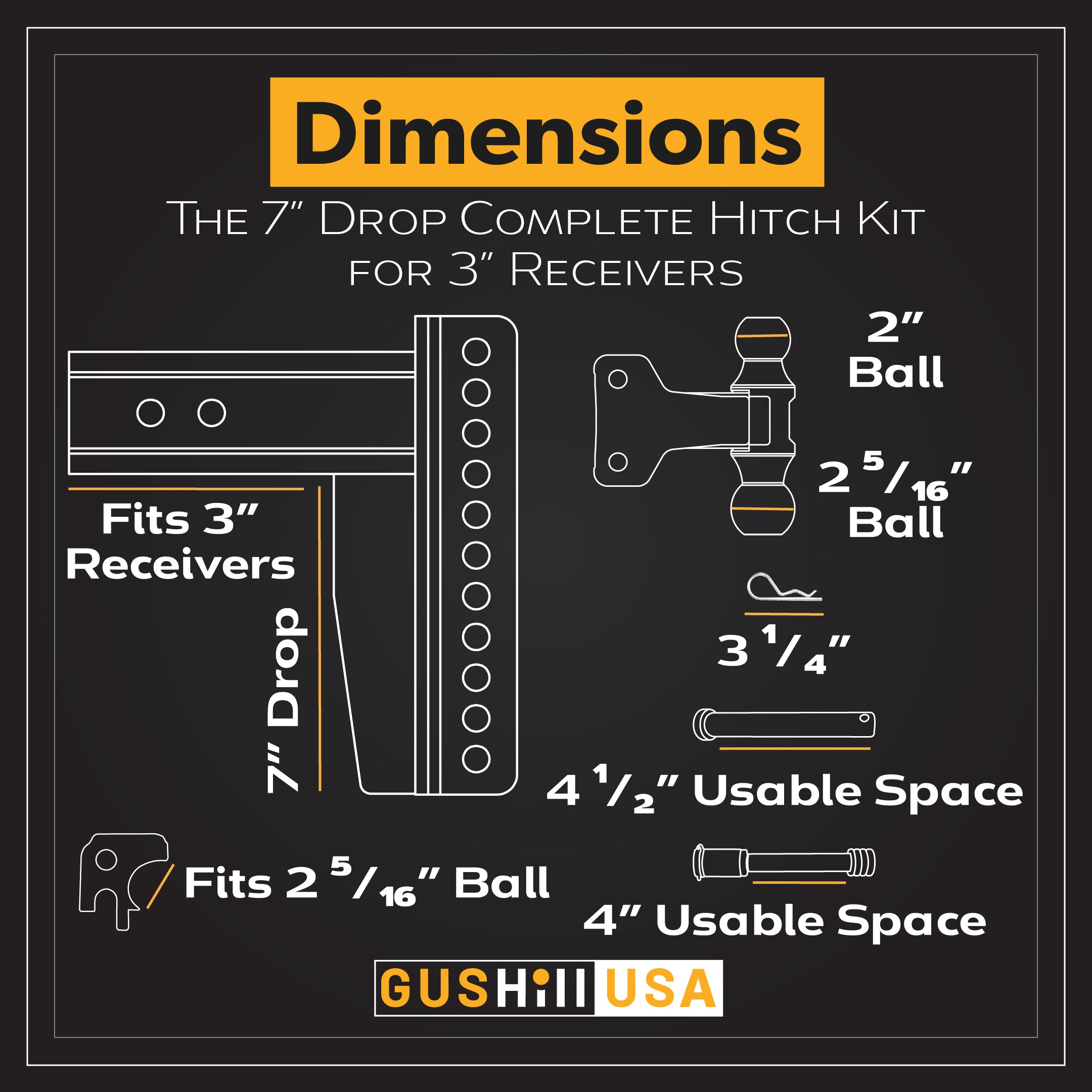 Complete Hitch Kit for 3" Receiver with Dual Ball (7" drop)-GHC3337