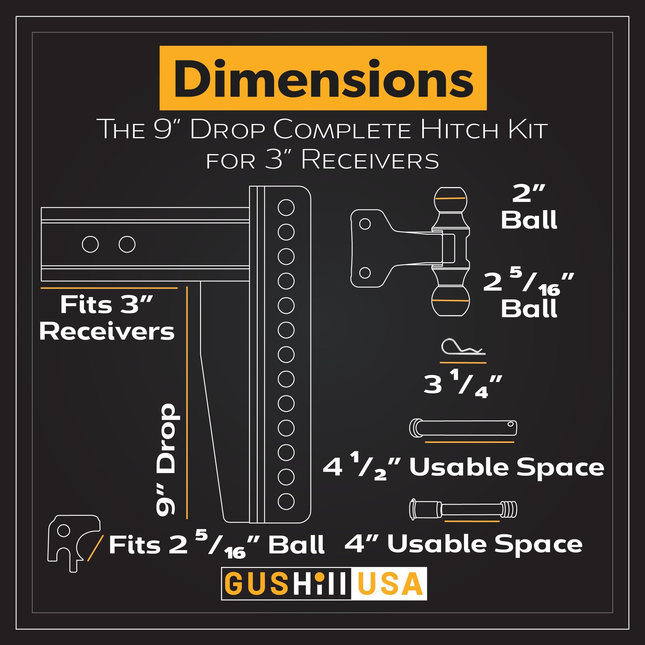 Complete Hitch Kit for 3" Receiver with Dual Ball (9" drop)-GHC3437